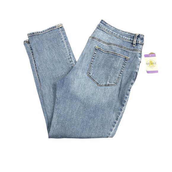 Chicos Womens 2/12 Platinum Boyfriend Jeans Light Wash Denim Distressed Stretch - Picture 2 of 13